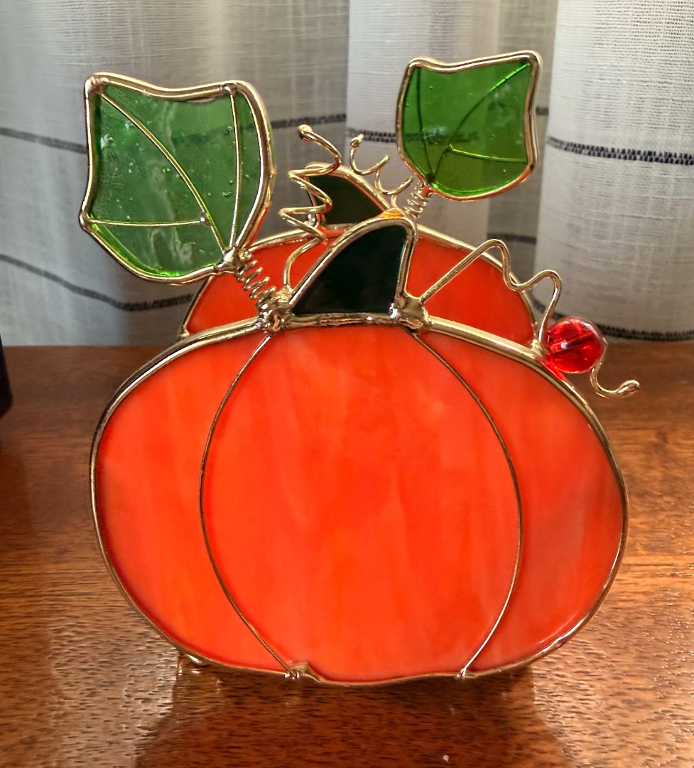 Vintage Stained Glass Pumpkin Tea Light