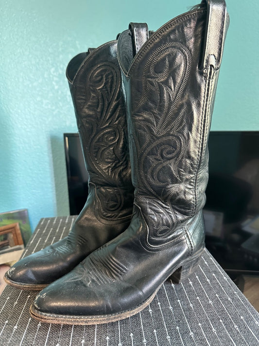 Black  Black Men’s Leather Boots, 8 1/2”