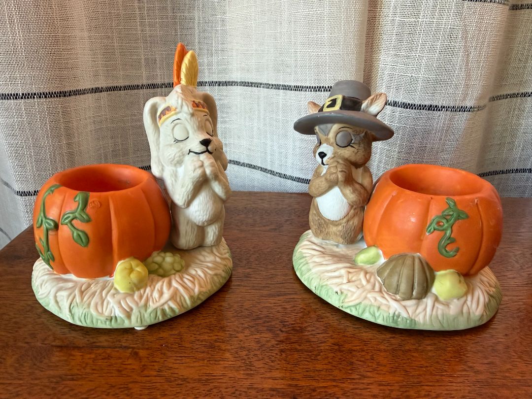 Vintage Thanksgiving Candle Holder Set