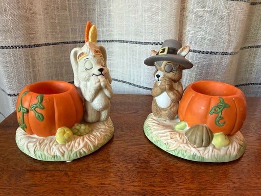 Vintage Thanksgiving Candle Holder Set
