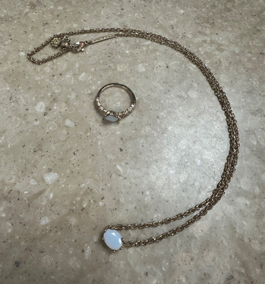 Gold tone and Opal  Opal combo ring and necklace