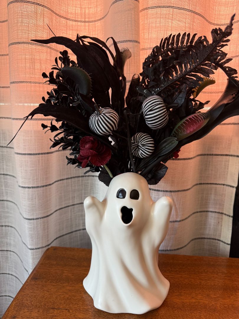 Ceramic Ghost Pitcher and Flowers