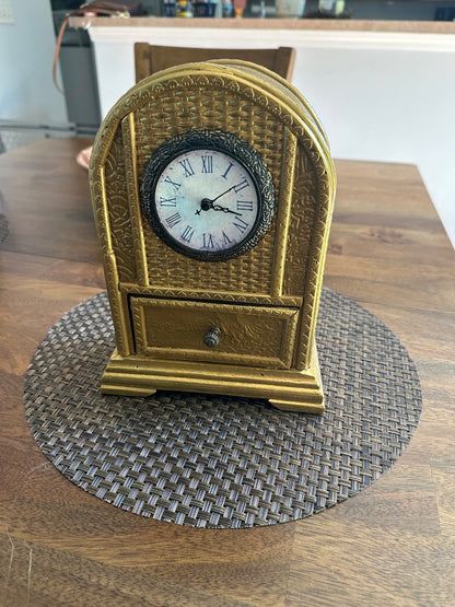 Mantle Clock  wooden and gilded, 10” Height
