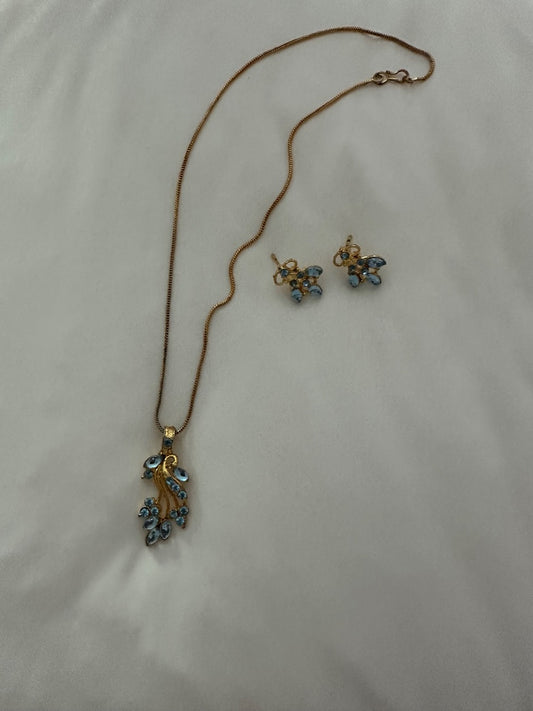 India style jewelry, necklace, and earring pair blue glass