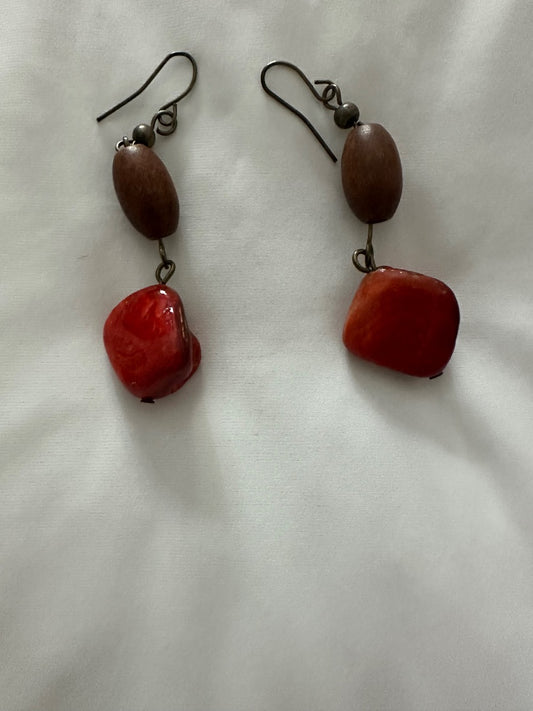Artisan dangle pair with red stone