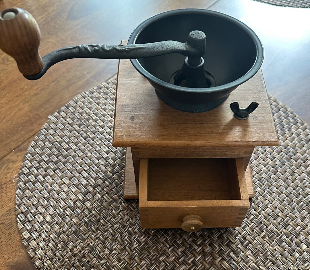 Small vintage wooden coffee grinder