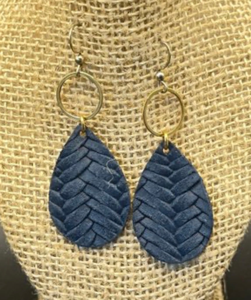 Blue  Leather teardrop earrings blue