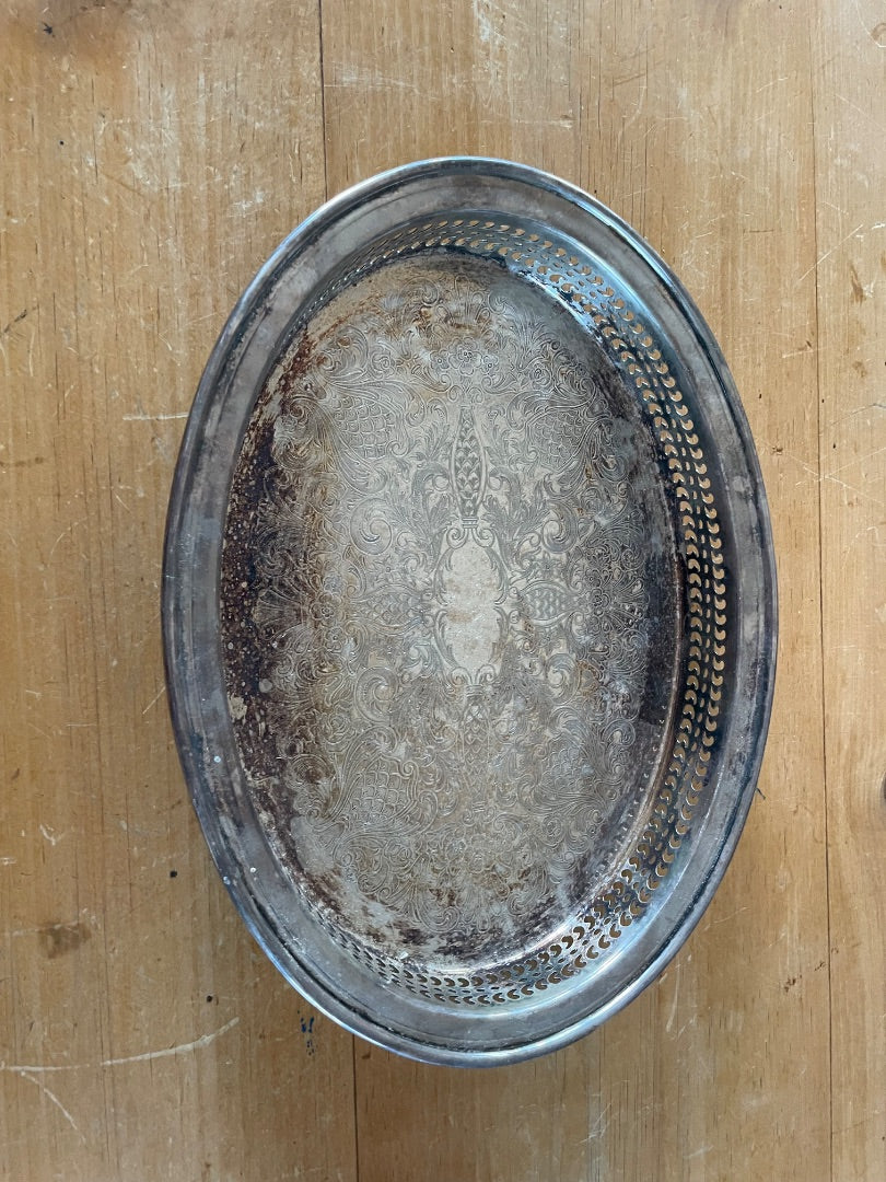 Vintage silver-plated etched tray