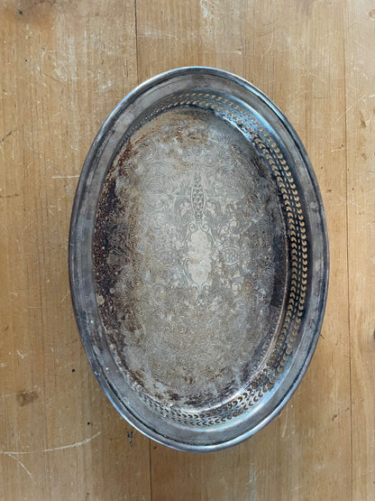 Vintage silver-plated etched tray