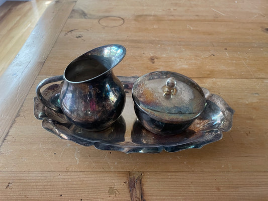 Silver-plate cream and sugar set