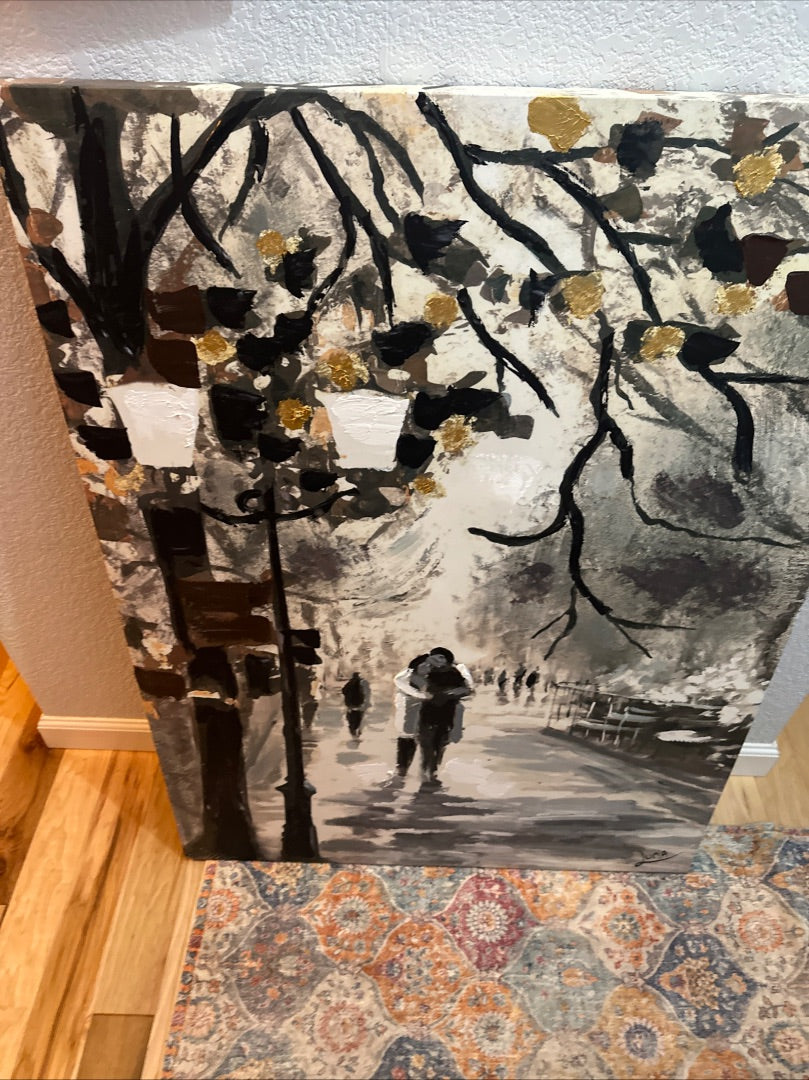 Love Lane oil painting signed by Luna M.