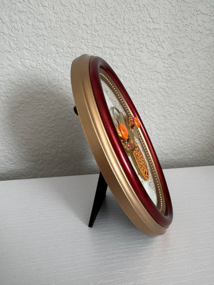 Maroon, coral, brown, gold and white  Upcycled Guardian Angel, 6" high x 4 3/4" wide