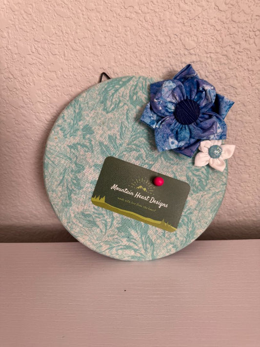 Aqua, blue and white  Bulletin Board, 7" Round