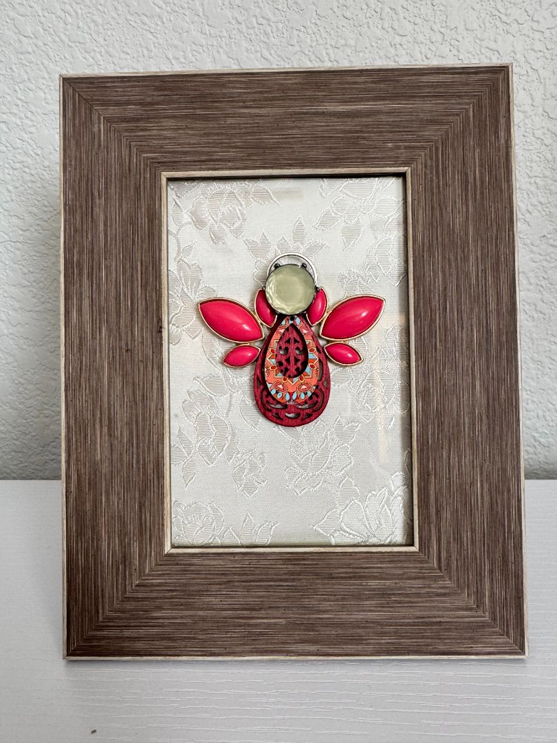 Brown, pink, gold, white and off white  Upcycled Guardian Angel, 9" high x 7" wide