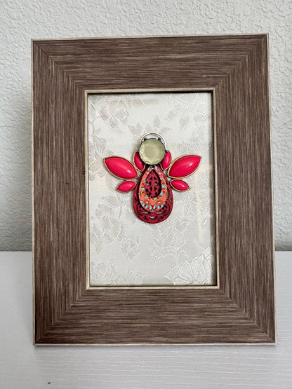 Brown, pink, gold, white and off white  Upcycled Guardian Angel, 9" high x 7" wide