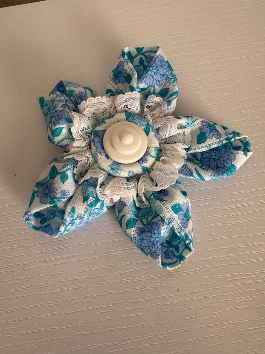 White, light blue and light purple  Upcycled Flower Hair Clip, 4 1/2"