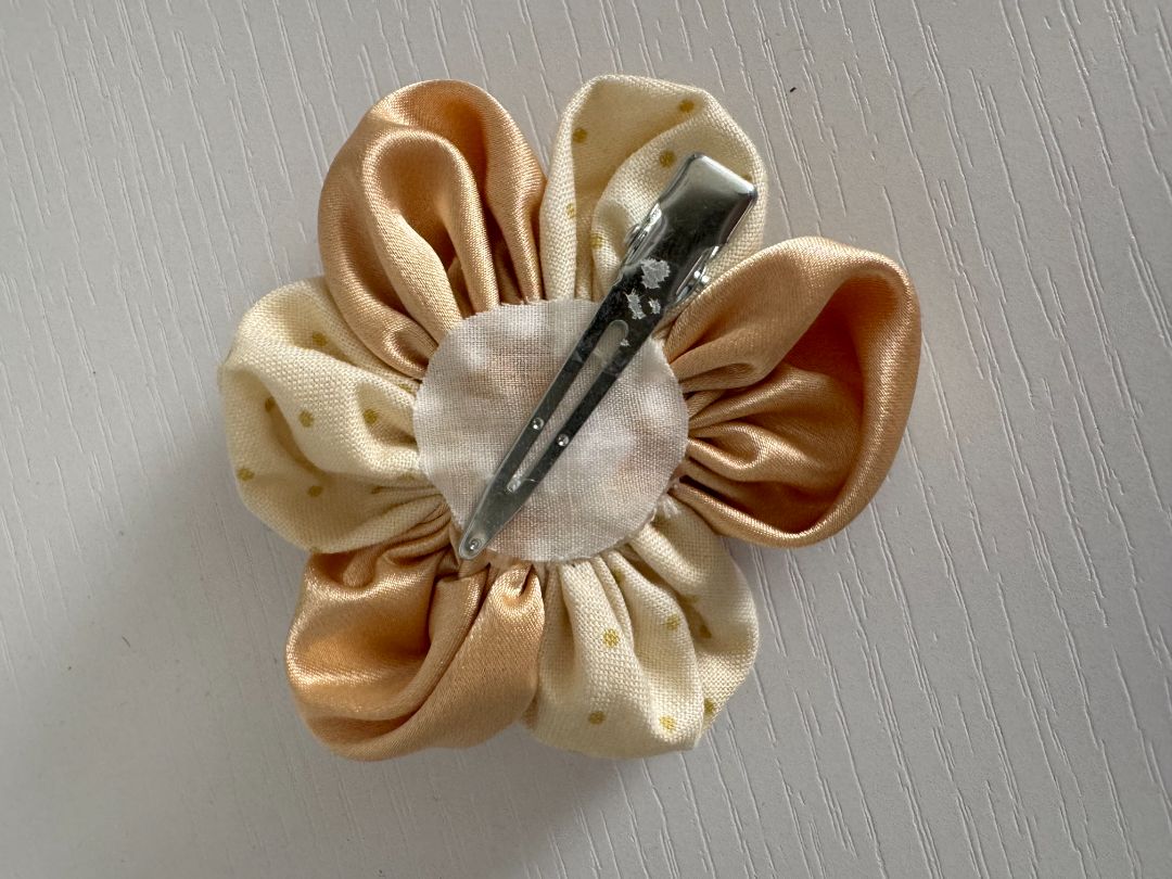 Off white and gold  Upcycled Flower Hair Clip, 2 3/4"