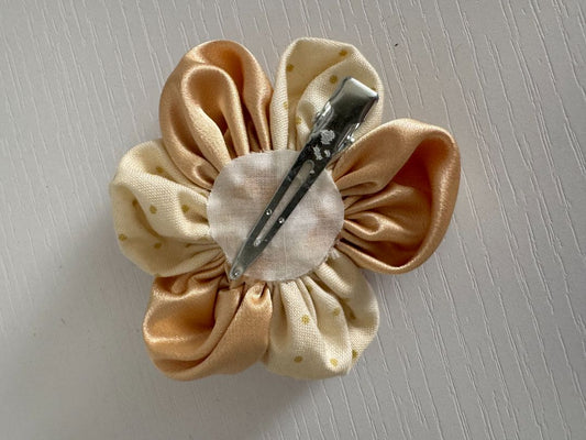 Off white and gold  Upcycled Flower Hair Clip, 2 3/4"