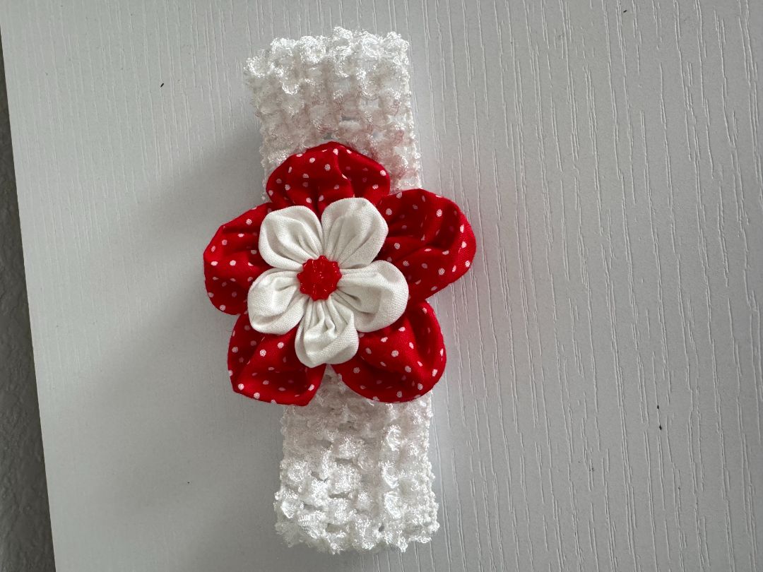 White and red  Hand Made Headband for a Baby