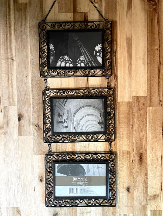 Black  Decorative Metal Triple Photo Frame, 4" x 6"