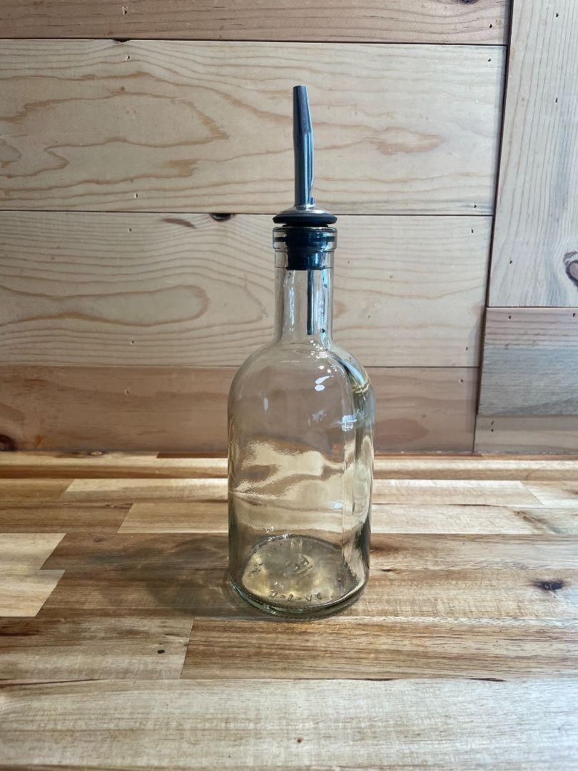 Clear w/Metal  Bottle w/Pour Spout, 3" (w) x 9" (t)