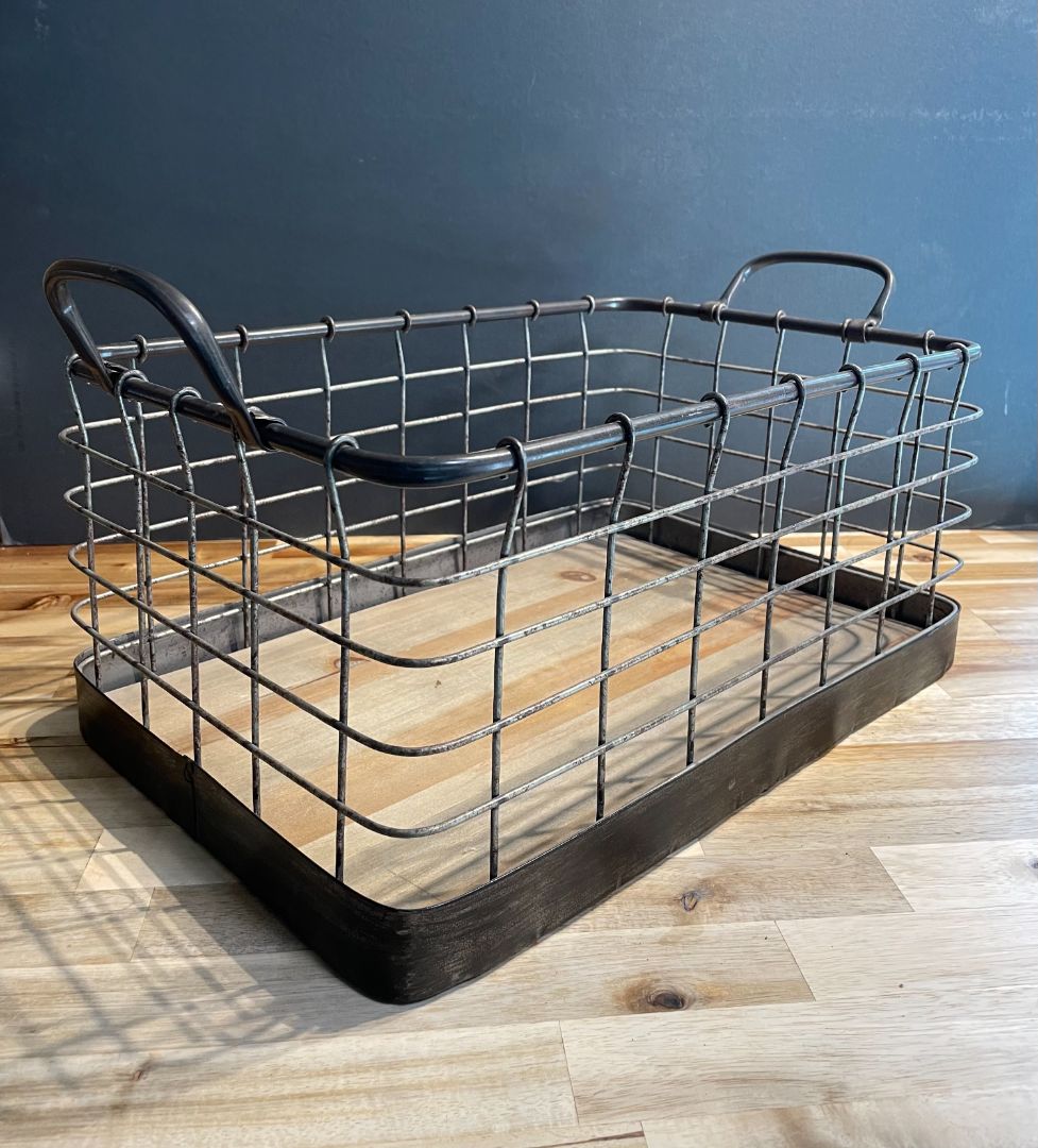 Metal and Wood  Industrial Crate, 11" (w) x 17" (l) x 8" (d)