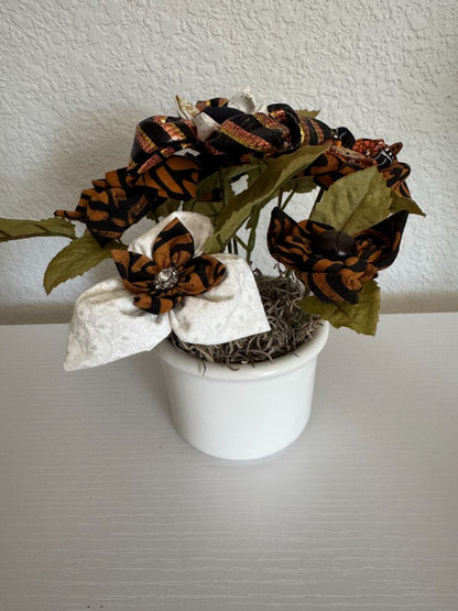 White, brown and black  Upcycled hand made flower bouquets, 7" high x 7" wide
