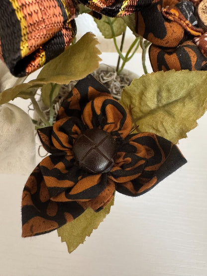 White, brown and black  Upcycled hand made flower bouquets, 7" high x 7" wide