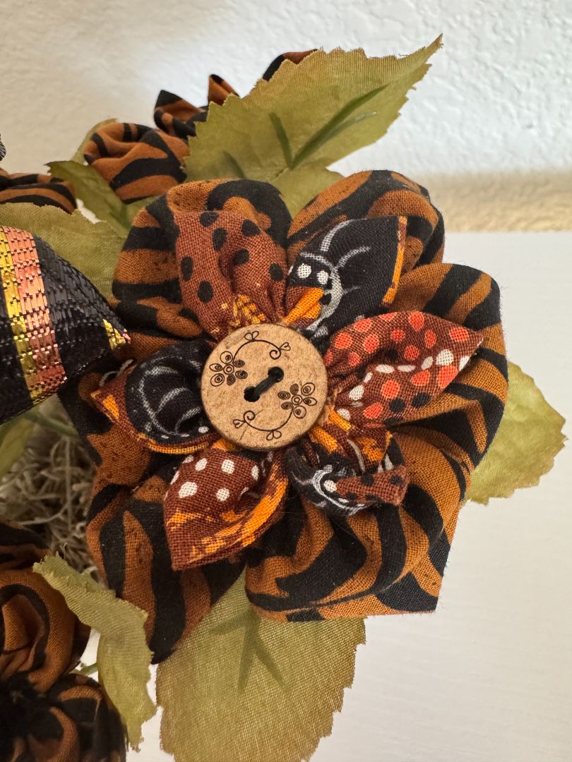 White, brown and black  Upcycled hand made flower bouquets, 7" high x 7" wide