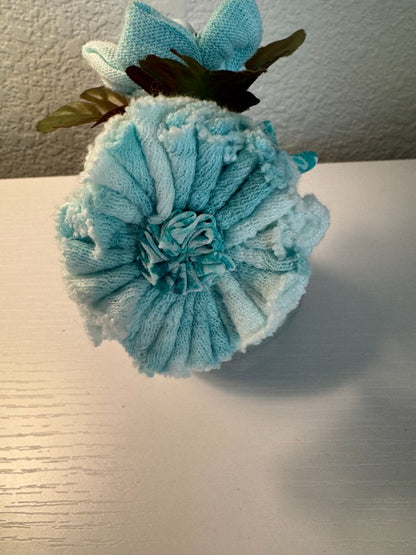 White and light aqua  Upcycled hand made flower bouquets, 5" high x 4" wide