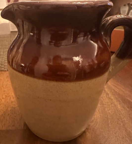 Pearsons Of Chesterfield Crock Cream Pitcher 1960s England 2 Tone Glazed Brown.