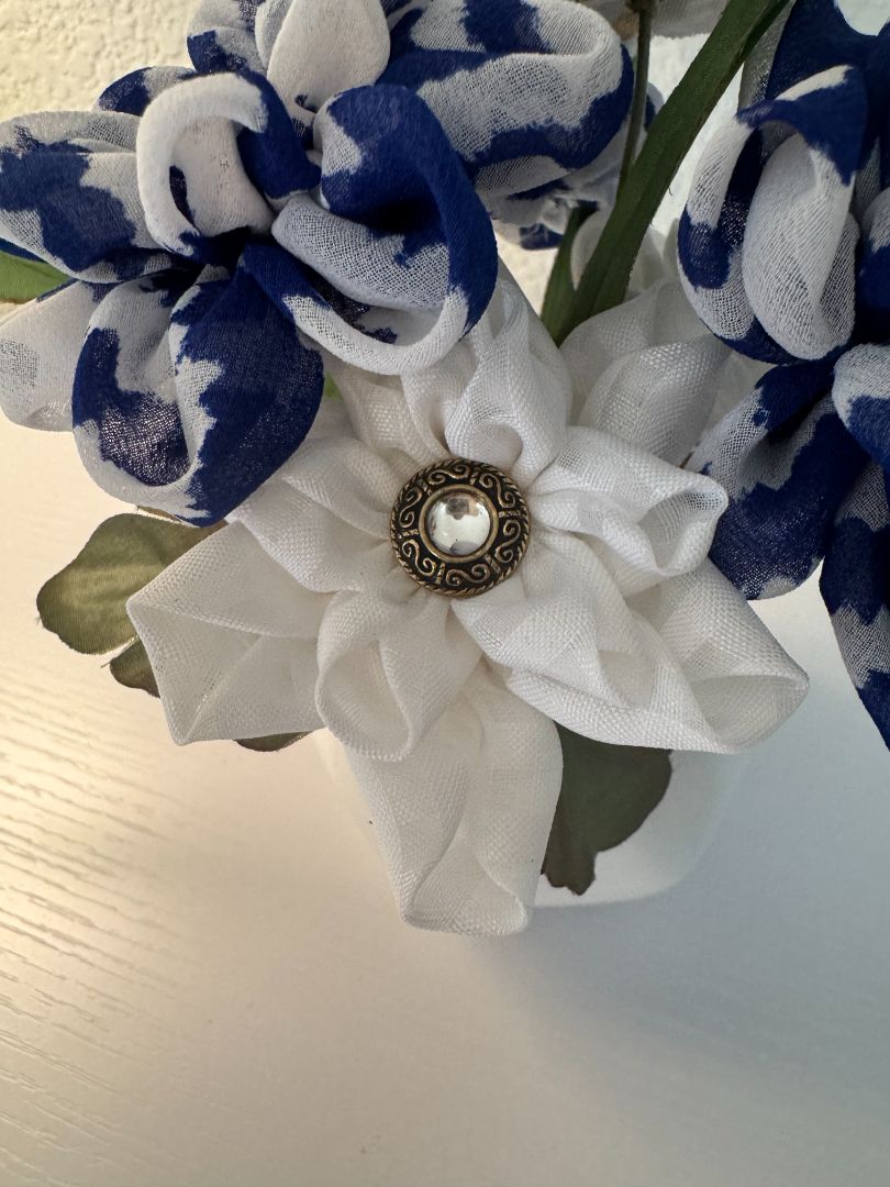 Blue, white, off white and gold  Upcycled hand made flower bouquets