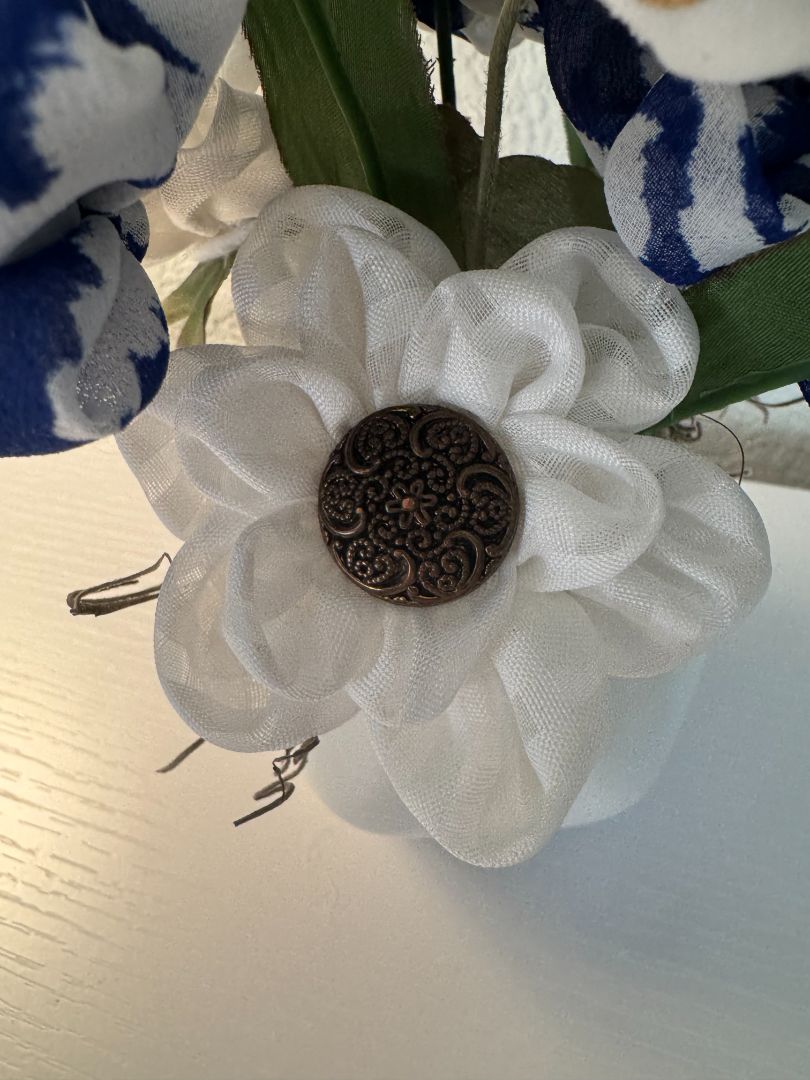 Blue, white, off white and gold  Upcycled hand made flower bouquets