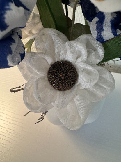 Blue, white, off white and gold  Upcycled hand made flower bouquets