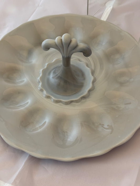 Jadite / Green Mosser Glass Egg Platter Tidbit, 7 1/2" x 9"