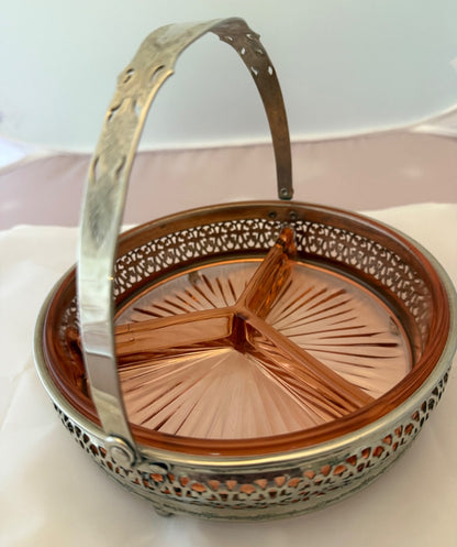 Pink Depression Glass Pink depression relish dish, 6 3/4