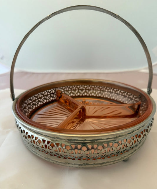 Pink Depression Glass Pink depression relish dish, 6 3/4