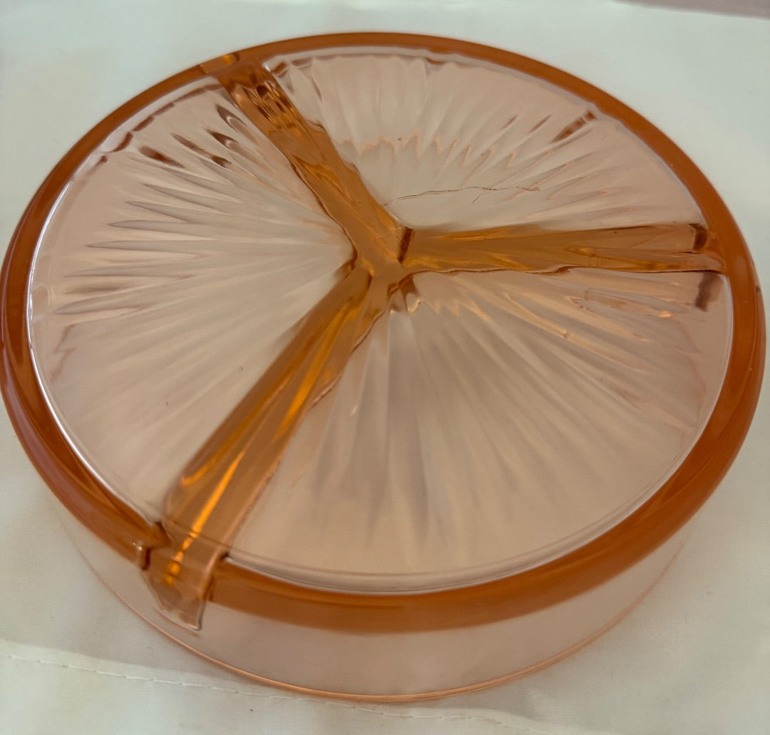 Pink Depression Glass Pink depression relish dish, 6 3/4