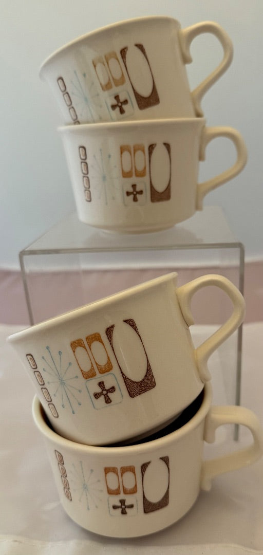 Cream, brown Taylor Smith Cathay Moderne Atomic Starburst Cups (4)