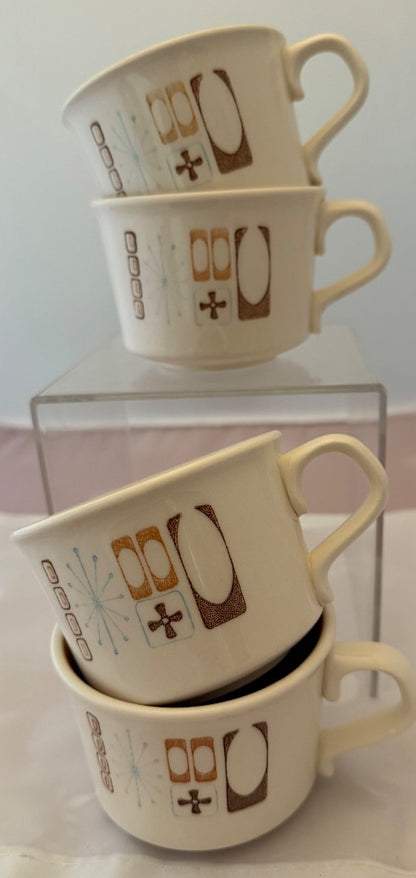 Cream, brown Taylor Smith Cathay Moderne Atomic Starburst Cups (4)