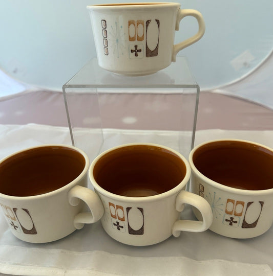 Cream, brown Taylor Smith Cathay Moderne Atomic Starburst Cups (4)