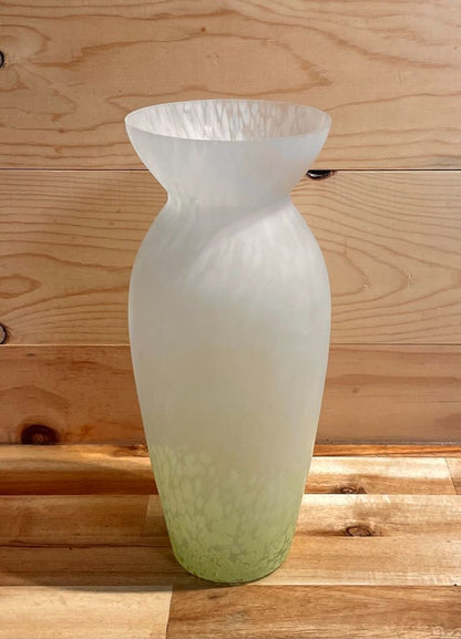 White and Green  Glass Vase, 4" (w) x 10" (t)