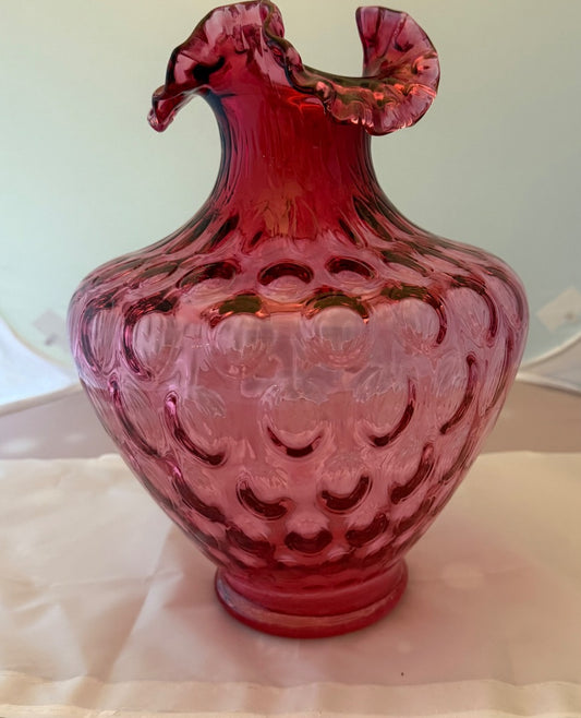 Cranberry Fenton Glass Fenton Cranberry Coin Dot Vase, 11.5 x 8”