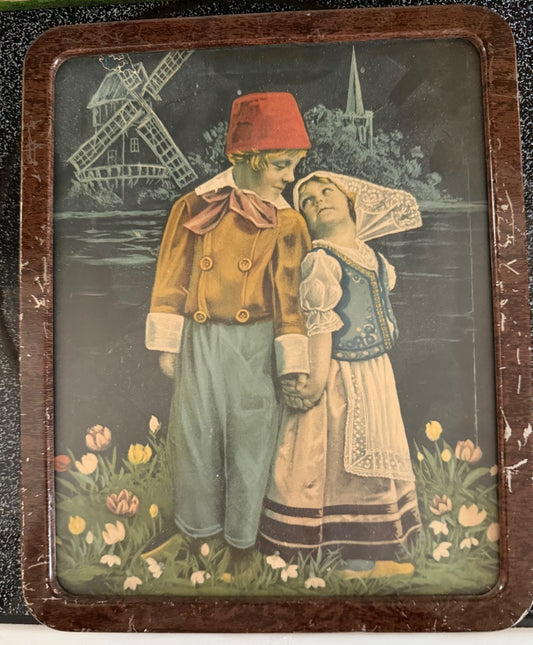 Green Antique picture Dutch Boy & Girl Antique Picture, 10 1/2 x 8 1/2