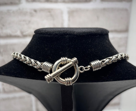 Necklace - Silver Wheat Chain Necklace w/ Decorative Toggle Clasp - 18"