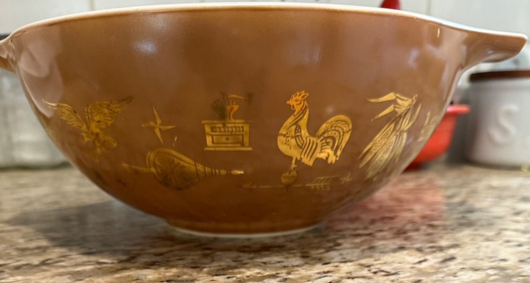 Brown & white Pyrex Primitive Candle Mold, 13”