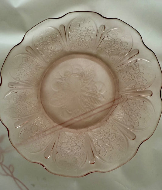 Pink Jeannette Glass Cherry Blossom depression, 6”