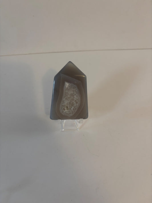 3" Gray Agate Druzy Quartz Tower Polished
