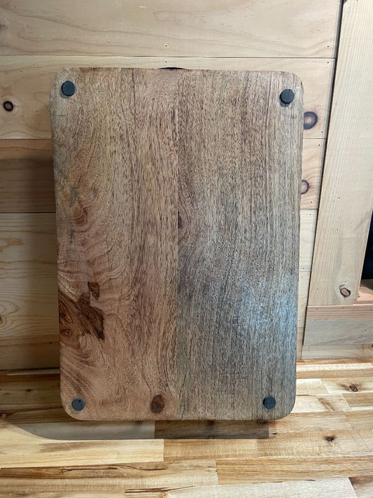 Wooden Tray w/Black Iron Handles