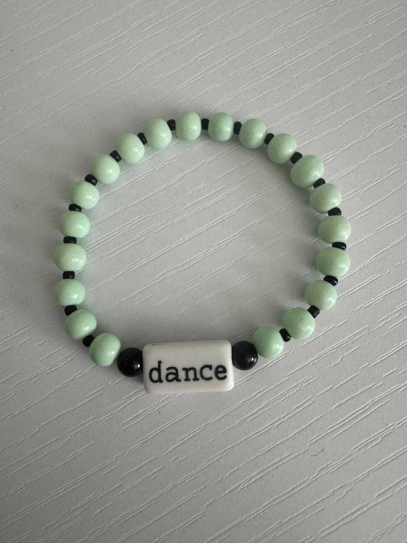 Seafoam green, black and white  Stretch bracelet - beads